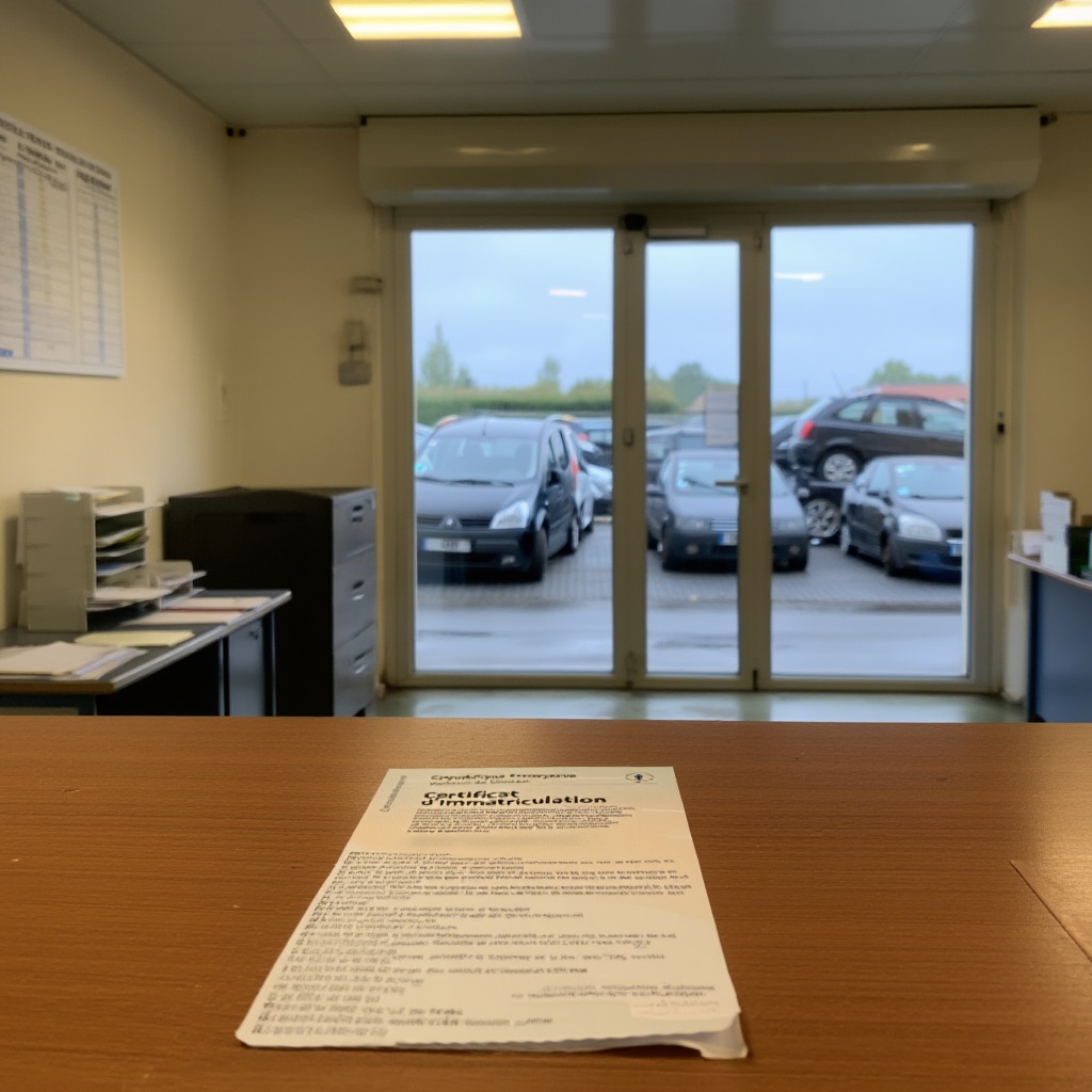 cetificat d'immatriculation carte grise sur un bureau de fourrière